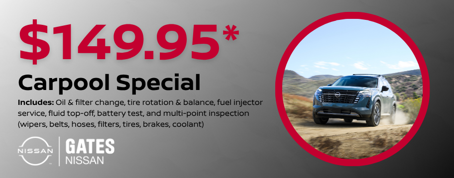 $149.95 Carpool Special including oil and filter change, tire rotation and balance, fuel injector service, fluid top-off, battery test, and multi-point inspection in Richmond KY.