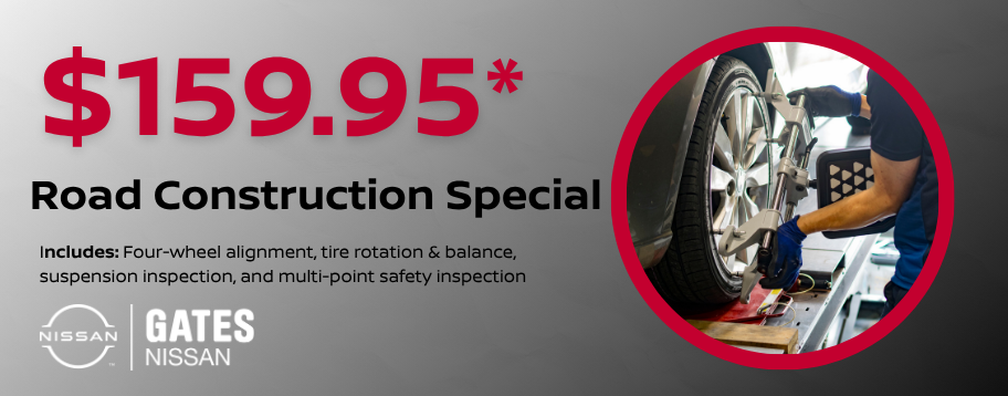 $159.95 Road Construction Special including four-wheel alignment, tire rotation and balance, suspension inspection, and multi-point safety inspection in Richmond KY.