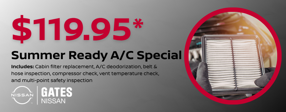 $119.95 Summer Ready A/C Special including cabin filter replacement, A/C deodorization, belt and hose inspection, compressor check, vent temperature check, and multi-point safety inspection in Richmond KY.