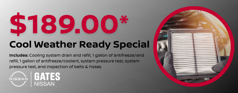 $189 Cool Weather-Ready Special including cooling system drain and refill, one gallon of antifreeze/coolant, system pressure test, and inspection of belts and hoses in Richmond KY.