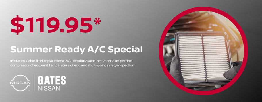 $119.95 Summer Ready A/C Special including cabin filter replacement, A/C deodorization, belt and hose inspection, compressor check, vent temperature check, and multi-point safety inspection in Richmond KY.